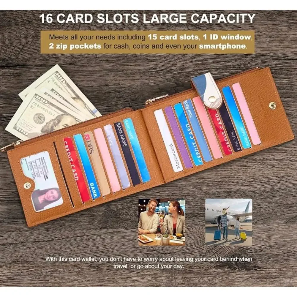Large RFID Bifold Multi Card Wallet Case with Zipper Pocket, Credit Card Holder